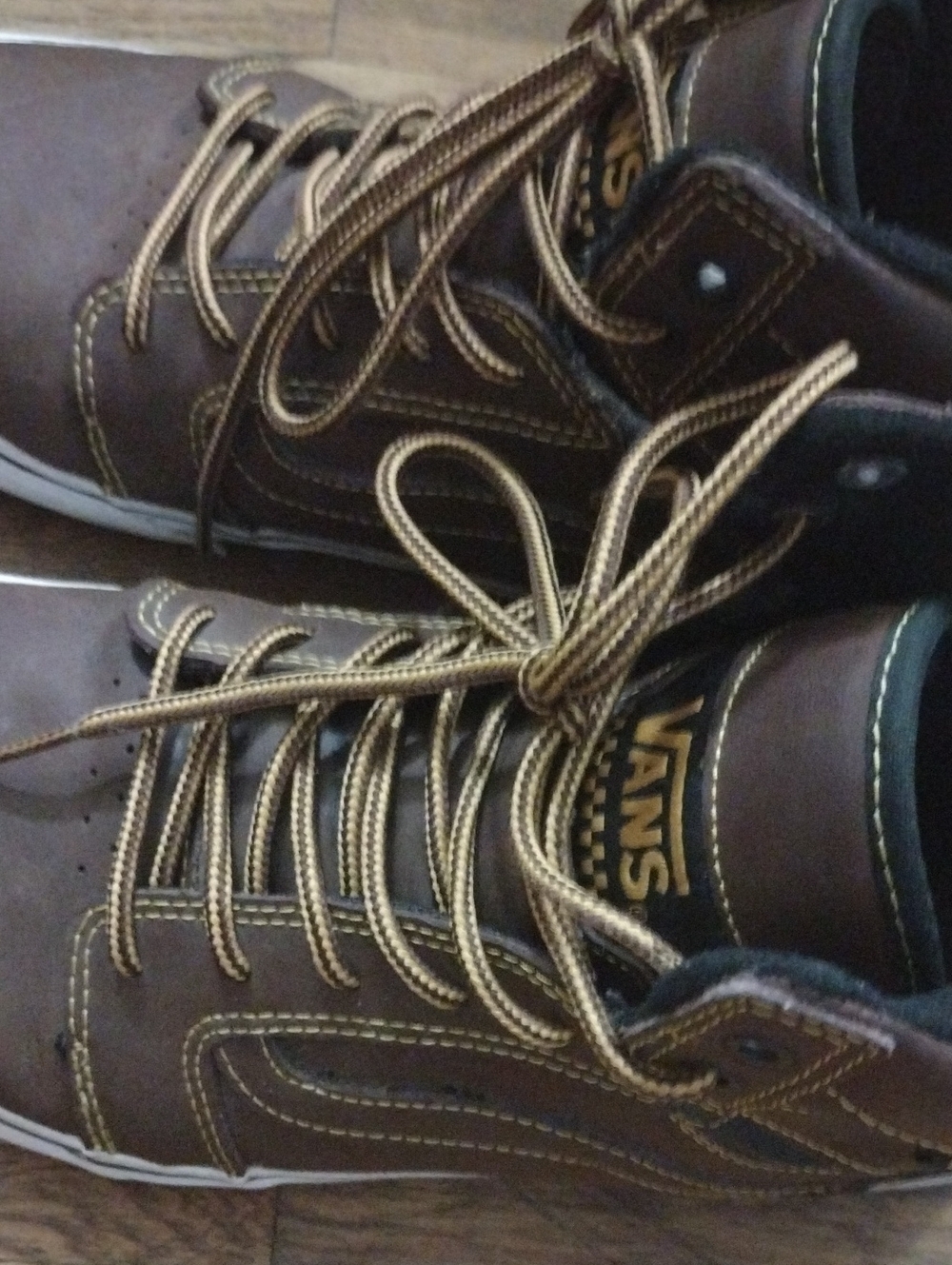 Vans Brown Leather High-Top Sneakers with Tan Accents